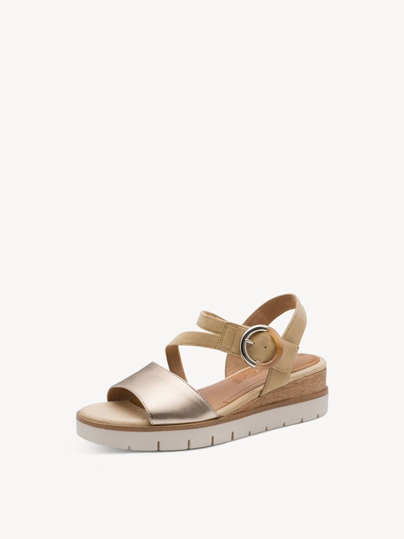 Leather Heeled sandal - beige, TAN COMB, hi-res
