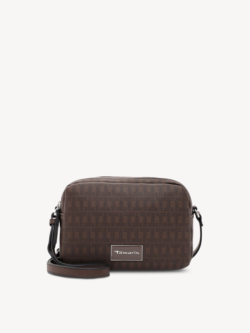 Bruine kleine crossbodytas met monogram en zilveren details