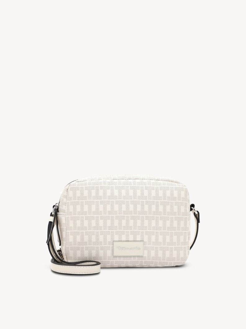 Kremowa torebka na ramię z monogramem i elementami ze sk&oacute;ry ekologicznej