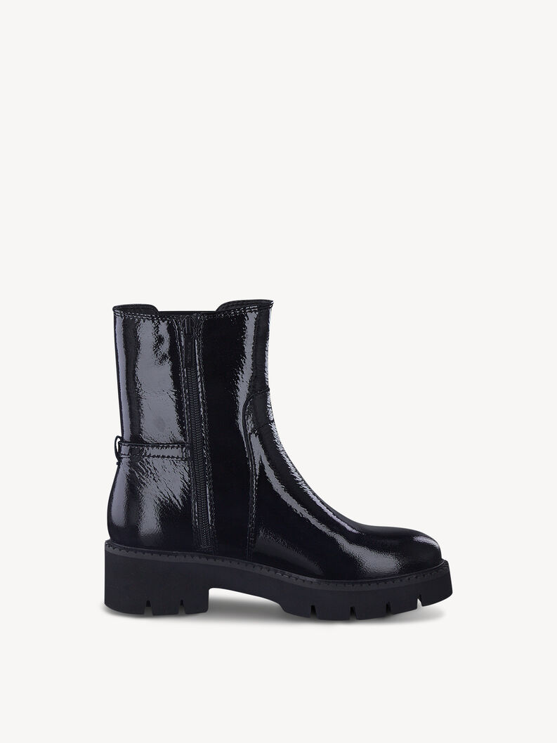 Schwarzer gl&auml;nzender Chelsea-Stiefel mit elastischem Einsatz und robuster Sohle