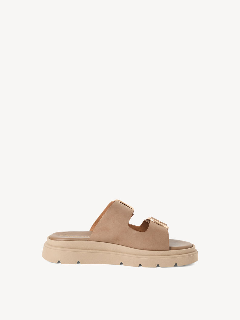 Lederpantolette - beige, TAUPE NUBUC, hi-res