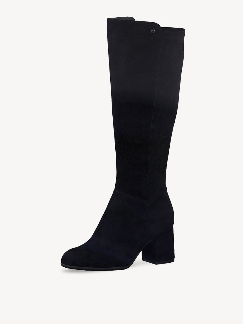 Elegante zwarte su&egrave;de laarzen met stevige blokhak