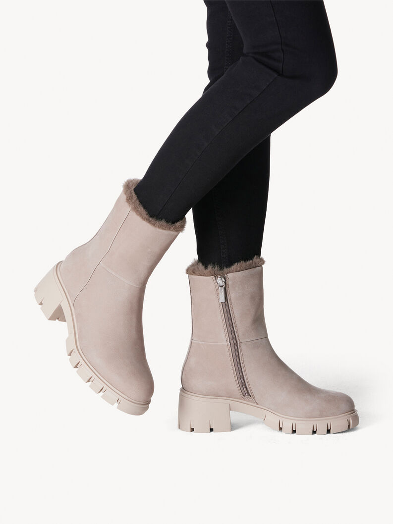 Leather Bootie - beige warm lining, TAUPE, hi-res