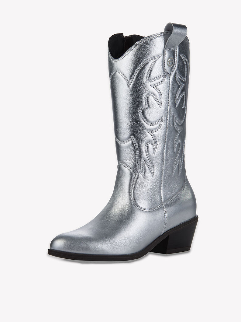 Leather Cowboy boots - metallic, SILVER, hi-res