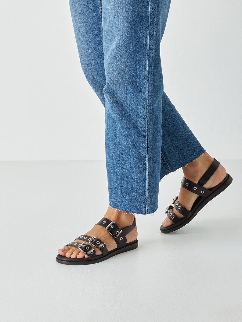 Ledersandale - schwarz, BLACK, hi-res