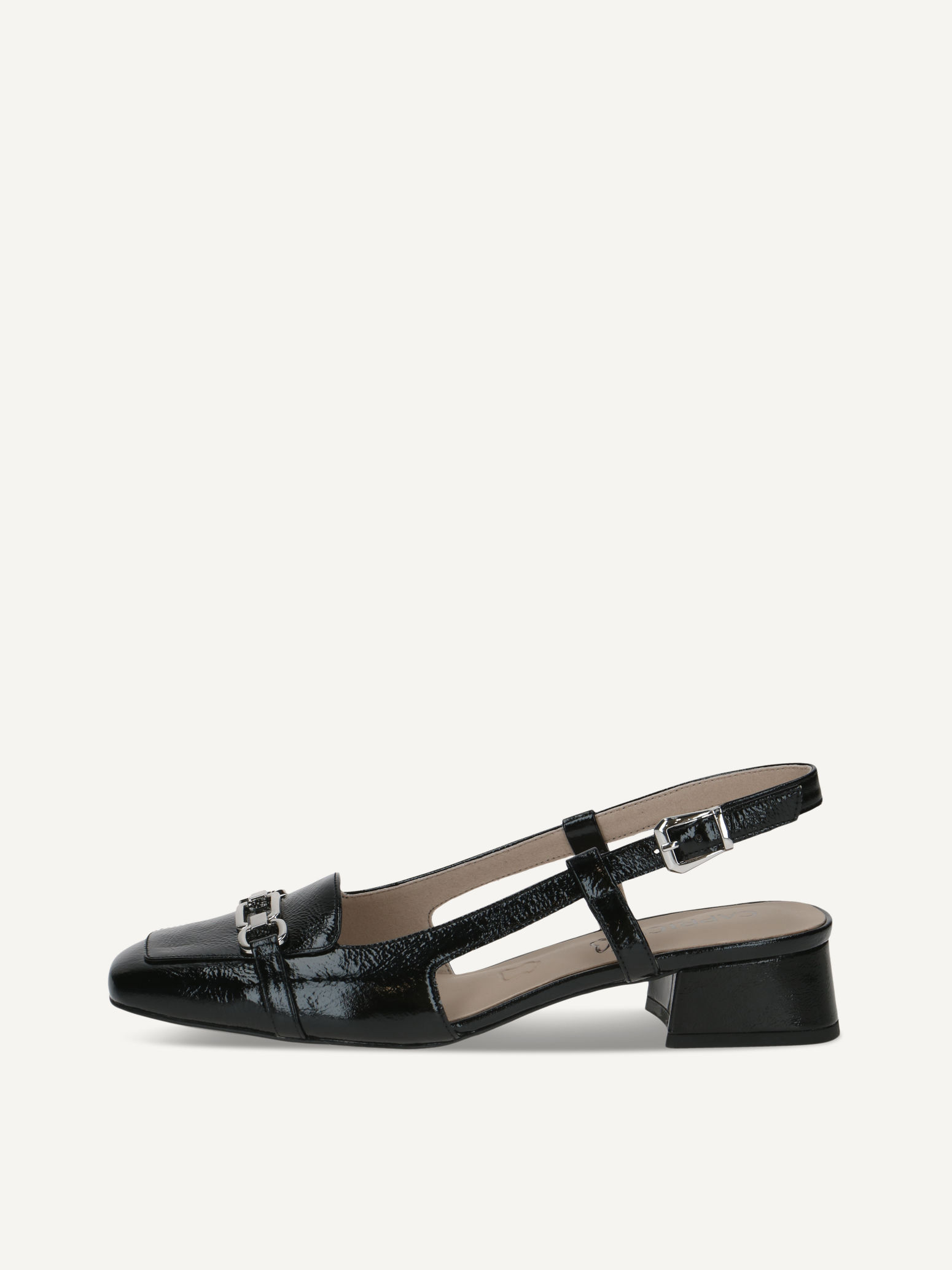 caprice sling pumps black made of leather with trapeze heel size 40
