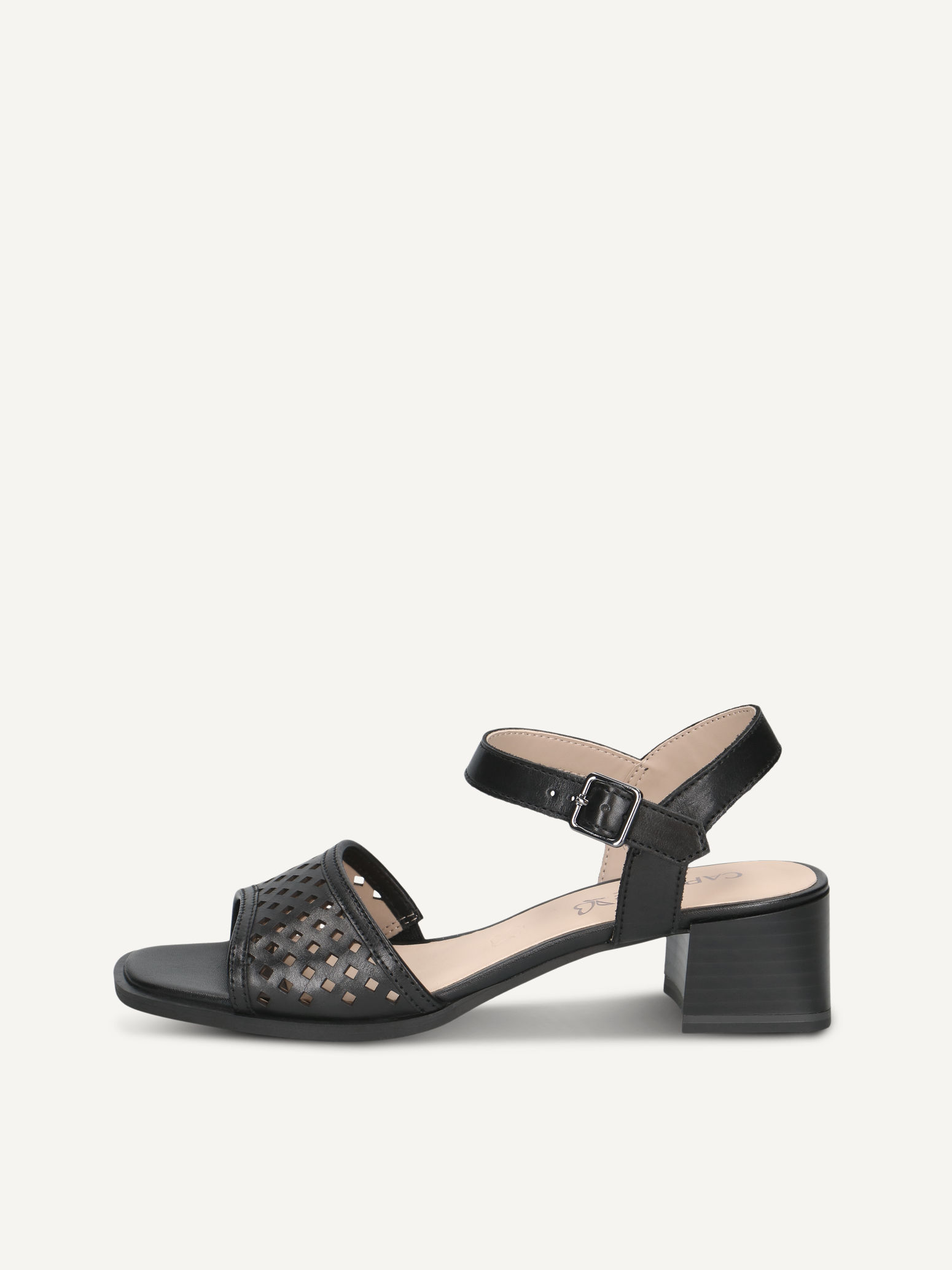 caprice heeled sandal black made of leather with trapeze heel size 42